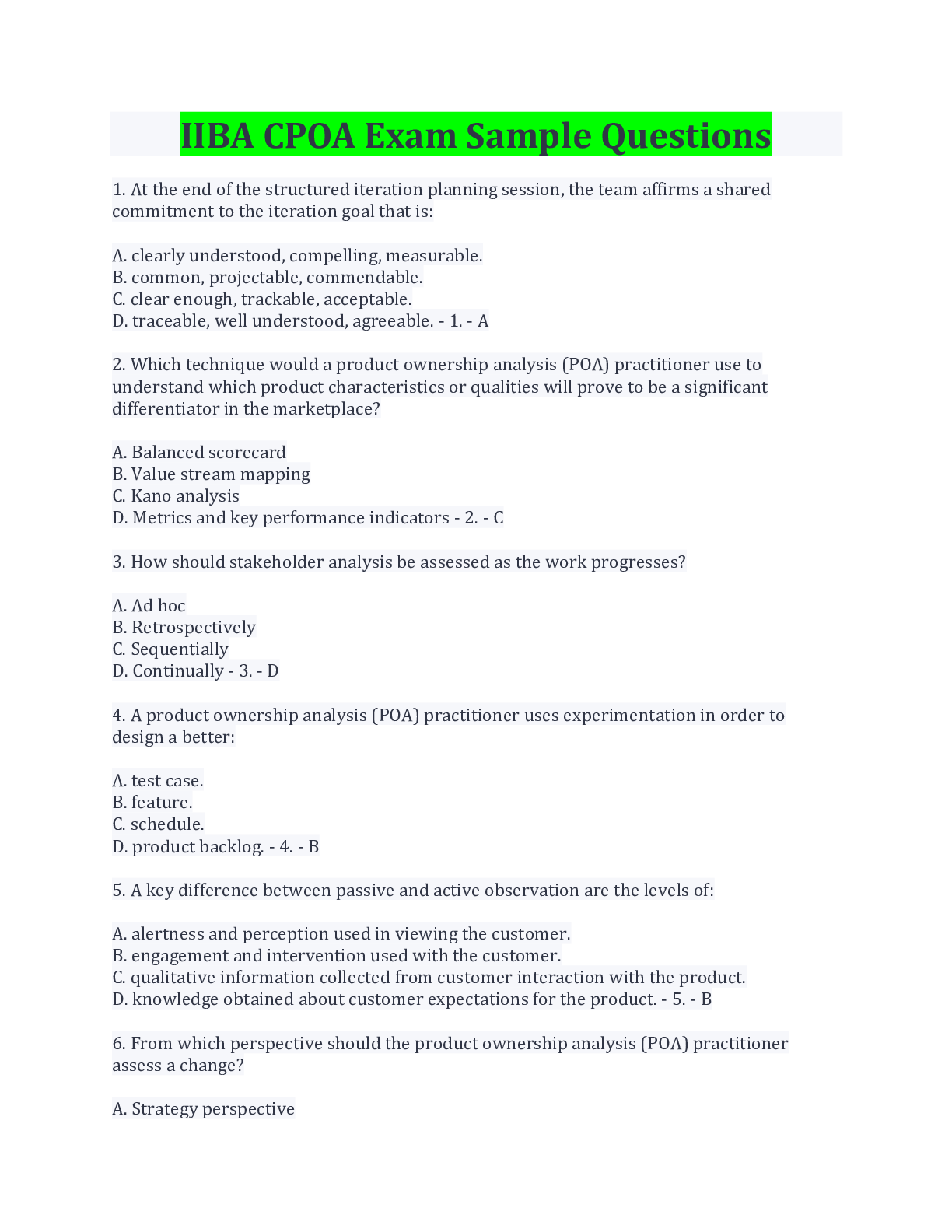 Preview image for IIBA CPOA Exam Sample Questions And Answers